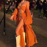 Explosive Women's Exotic Style Tective Chest Long Sleeve Dress Half-Dress