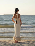 Autumn And Winter Hand-Woven Jasmine Rope Shoulder Strap Bag Hip Tuxedo Dress Tweed Long Dress
