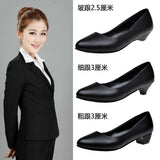 New White-Collar Low-Heeled Work Shoes Fashion Leather Coarse OL Single Shoes Vietnamese Side Trade Dress Women's