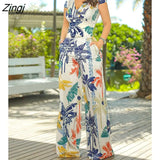 Women Tropical Print V Neck Sleeveless Crop Top & Long Pants Set 2PCS Suit Set Summer Spring Casual Vacation Female