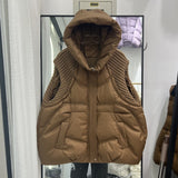 Autumn Winter New Down Jacket Female Vest Short Hooded Add Thick Knit Wool White Duck Velvet Vest Coat Tide-Outfit