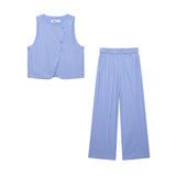 Women's Explosive Vertical Striped Waistcoat + Straight Trousers