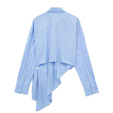 Blue Striped Shirt Woman Asymmetric Crop Top Women Long Sleeve Button Up Shirt Woman Fashion Streetwear Chic Woman