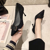 Women's New Autumn And Winter Fashion Korean Version Of Sexy Pointed Thin-Heeled Metal Buckle Professional Single Shoes In