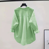 Fresh Fruit Green Cotton Shirt Women's Single Pocket Loose Thin Sleeve Shirt Spring And Autumn New