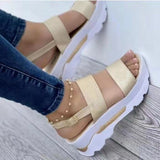 New Spring And Summer Sandals Women's Wide Face With Thick Bottom Slope And Leisure 43 Large Women's