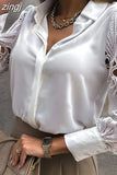 Sexy Lace Hollow Out Women Blouse Streetwear 2023 Autumn Black Button Up Shirts Green Top Long Sleeve Mesh Design