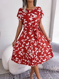 Wind Shooting Spring And Summer Leisure Leaves Short Sleeves Big Swing 100 Folded Dress Women's