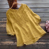 Loose Embroidery T-Shirt Woman 2025 Summer New Breathable Thin National Wind Top