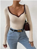 Women's Fashion Temperament V-Neck Knitting Bottom Slim Slim Solid Color Bhair