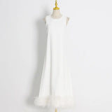 Zingj New Spring 2024 Round Collar Sleeveless Hem Stitching Feather