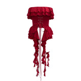 Shooting Hottie Belt Lotus Side Splicing Lace Bra Vest Word Shoulder Ribbon Short Coat