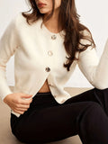 Elegant And Elegant Leisure Knitted Cardigan Fashion Commut Solid Color Simple Round-Neck Sweater