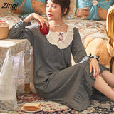 Nightgowns Women Long Sleeve Autumn Chic Popular Ulzzang Popular Vintage Female Nightwear Soft Loose Schoolgirls