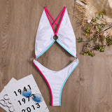 2023 New Sexy Leak Back-Colored Pit Strip Conjoined Swimsuit Bikini