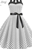 Women Polka Dot Print Summer Dress Sexy Retro White Halter Vintage Dress Robe Femme Pin Up Rockabilly Party