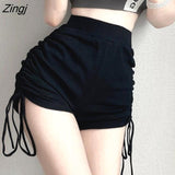 Women Soft Skinny Folds High Elastic Waist Jogger Young Teens Summer Ulzzang Casual Femme Trousers All-match Solid