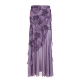 Vintage Crumbat Splicing Half-Body Skirt Holiday High-Waisted Thin A-Shaped Skirt New Mid-Long