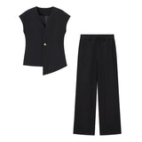 New V-Neck Asymmetric Vest Simple Jump Trouser