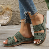 Asia Large-Size Slope And Hollow Flowers One-Word Slippers Women Retro Cold