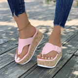 New Large-Size Clip Toe Solid-Color Thick-Bottomed Slippers Slope With Women's Buckle Mouth