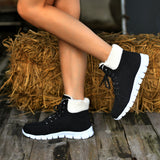 Women's Shoes In The Autumn And Winter Of 2025, High-Top Casual Base Plus Velvet Warm Snow Boots Women's Flat Bottom Short
