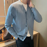 New Knitted Sweater Men's Spring And Autumn Trend Solid Color Blouse Youth Thin Business Leisure Sweater