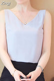 Summer Korean Women Tops Chiffon Blouses for Women V-neck White Top Woman Sleeveless Shirt Tops Woman Solid Pink Blouse