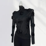 Zingj French Lace Undershirt Female Rose With Long-Sleeved T-Shirt Three-Dimensional Flower Mesh Advanced Sense