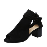 Spring And Summer New Thick Heel High-Heeled Sandals Women's Large-Size Hollow Women's Shoes Zippered Women's