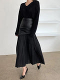 100-Fold Skirt Women's Dress 2025 Autumn New Korean Leather Splicing Color Slimming Skirt Women's