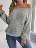 Shooting 2025 Autumn And Winter Leisure Pure Color Hollow Word Collar Shoulder Lantern Sleeve Sweater Women's