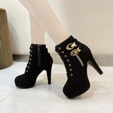 New Large-Size Martin Boots Women Fashion Zip Side Zipper Ultra-High And Solid Color Small Short