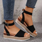 Hemp Rope Slope With Fish Mouth Sandals Women Thick Soles Buckle Beach Cool