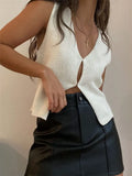 Y2K Women Knitted Sweaters Vest Tops Casual Retro Sleeveless V-Neck Buttons Up Tank Summer Autumn Chic Vest 2023