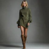 High-End Women's Retro Collar Imitation Leather Short Dress Autumn And Winter New Long-Sleeved Short