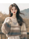 Fashion Style Sweater Korean Soft-Creative Languid Lazy Super-Good-Looking White Striped Print