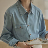 Vintage Cowboy Shirt Woman 2025 Spring New Temperament Slender Relaxed Casual Overlapping Long Sleeve