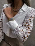 Sexy Lace Hollow Out Women Blouse 2023 Spring Black Vintage Button Up Shirts Top Long Sleeve Mesh Design Tops Femme