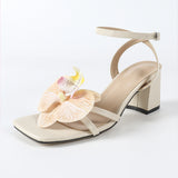 Women's High-Heeled Shoes Three-Dimensional Orchid Head Thick With Spring And Summer Fashion Night Party Wedding Campus Apricot