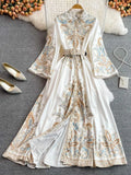 Women Summer Autumn 2022 Fashion Lady Elegant Vintage Printed Midi Dresses Female