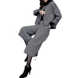 New Women's Autumn And Winter Two Sets Of Trousers Thousand Bird Hairs Coat Wide Leg Pants Casual Fashion Suit Women's