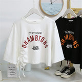 Zingj Summer Chic Draw Rope Short Jacket Bottom Shirt Women's Design Temperament Short-Sleeved T-Shirt Women's