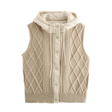 Women's 2025 Winter Fashion Vintage Vintage Vintage Cotton Stitched Knitted Hooded Vest