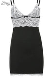 Y2K V Neck Lace Patchwork Strap Bodycon Sexy Dress Backless Sundress Fashion Elegant Bow Aesthetic Party Dress