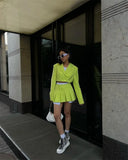 Cropped Blazer And Pleated Mini Skirt Set-Outfit