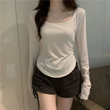 Zingj T-Shirt Women's Autumn And Winter New Trendy Ins Irregular Slim Students Casual Short Top Girls
