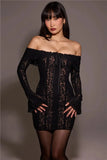Lace Long Sleeve Off-shoulder Dress- Outfit