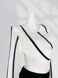 Zingj Sense Pull Full Black And White Color Sweater Female Early Spring New Color Irregular Short Horn Sleeve