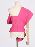 Zingj 2024 New Fashion Temperament Pure Color Asymmetric Collar Bow Decorative Splicing Design Sense Women's